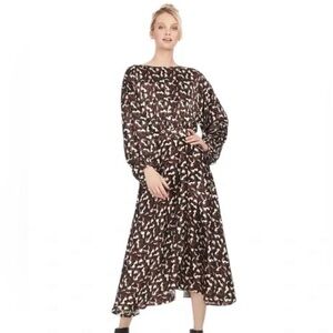 Saloni Kim-B Blouson Sleeve Midi Dress Black Daybreak Print Silk Size US 6